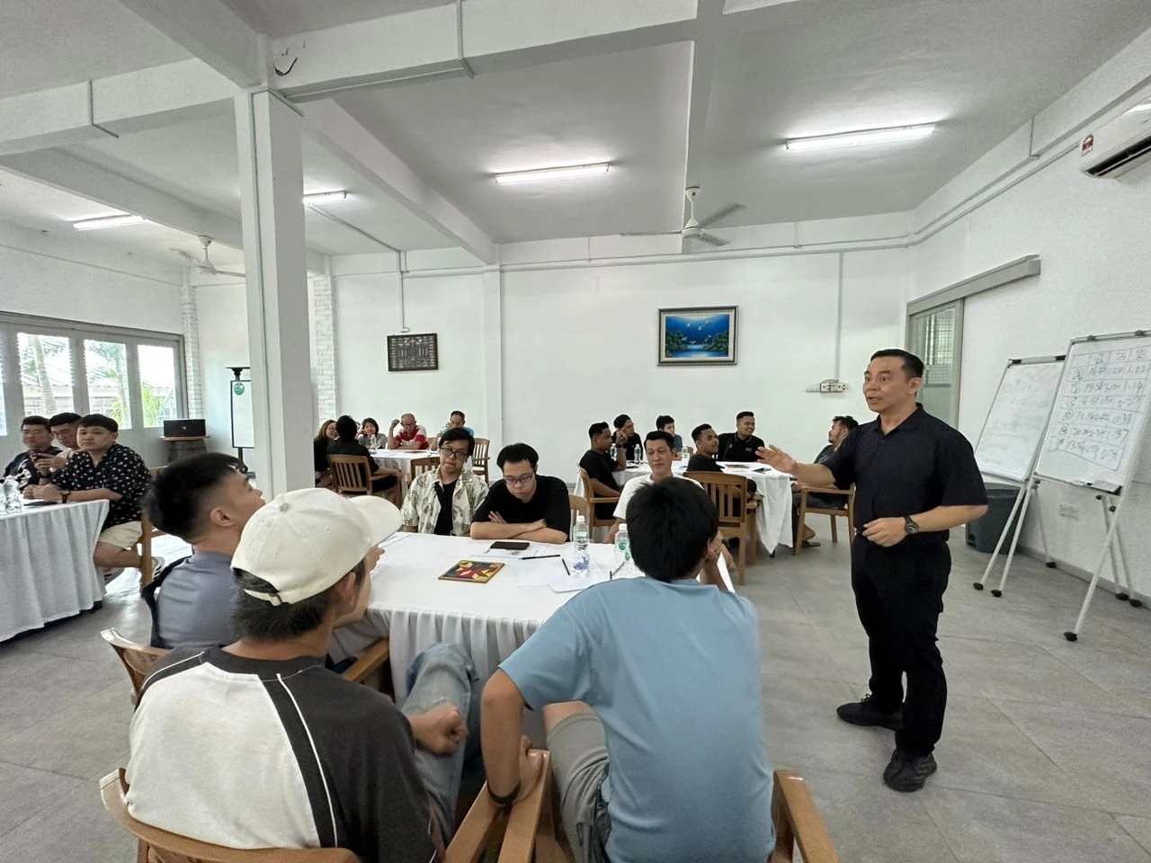 Participants completing worksheets during training